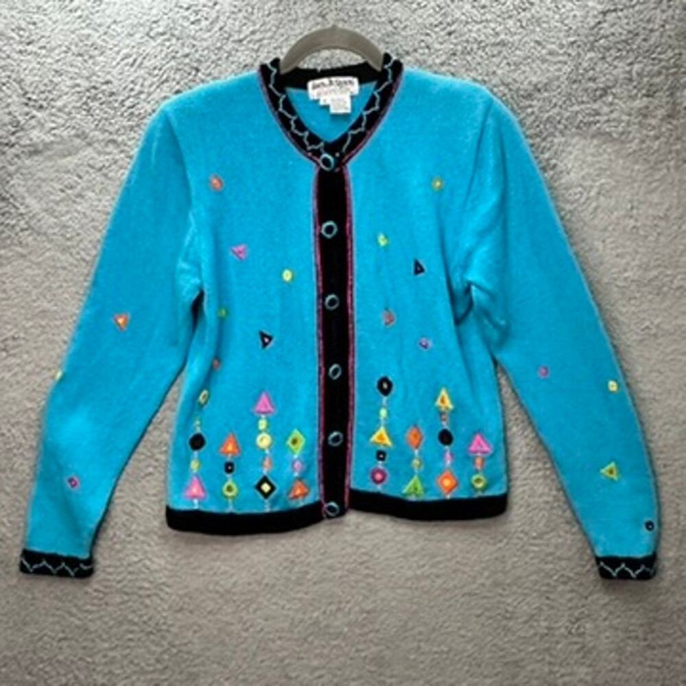 VTG Jack B. Quick Women's Medium Multicolor Knit Cardigan Sweater Embroidered